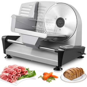 200W Electrical Meat Slicer for Residence Use – Contains Two 7.5″ Sharp Stainless Metal Blades (Serrated and Easy) and Adjustable Thickness Settings (0-15mm) for Deli Meats, Silver…