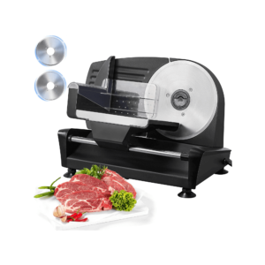 FOHERE 200W Deli & Meals Slicer with Two Detachable 7.5” Stainless Metal Blades and Adjustable Thickness Knob (0-15mm) for Slicing Meat, Cheese, and Bread