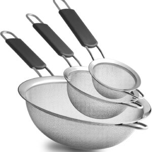 Kafoor Kitchen Strainer Set – 3 Superb Mesh Stainless Metal Strainers (3.4 inch, 5.5 inch, and seven.9 inch)