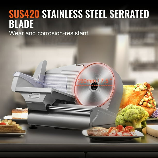 KFFKFFDIRECT 180W Electrical Deli Meat Slicer with 7.5-Inch SUS420 Blade