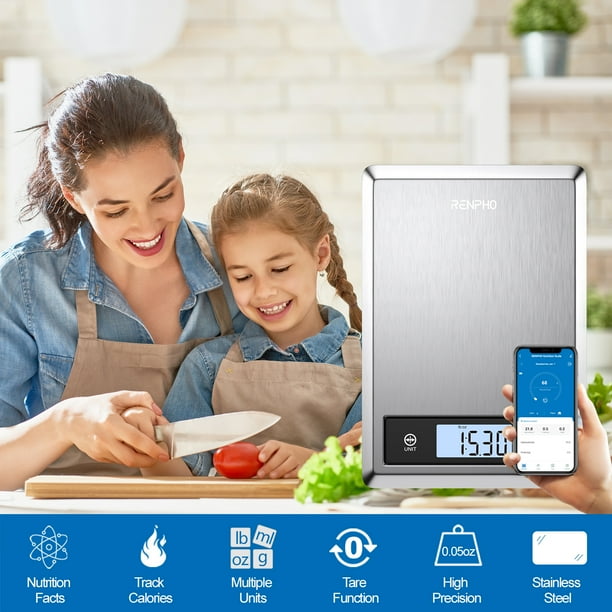 RENPHO Sensible Kitchen Scale with Bluetooth Connectivity and App, Digital Stainless Metal Meals Scale