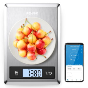 RENPHO Sensible Kitchen Scale with Bluetooth Connectivity and App, Digital Stainless Metal Meals Scale